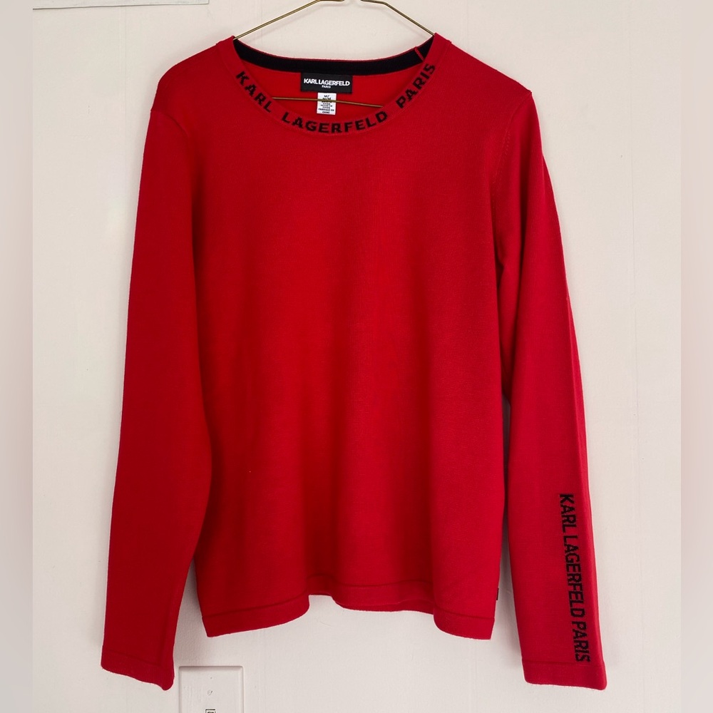 Karl Lagerfeld thin women's sweater with a round neck. logo in black